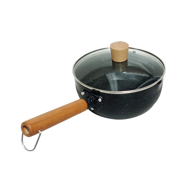 Aluminum Wooden Single Handle Nonstick Saucepan Snow Pan with Lid