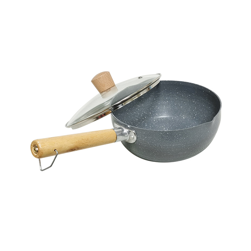 Aluminum Wooden Single Handle Nonstick Saucepan Snow Pan with Lid