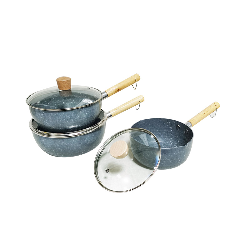 Aluminum Wooden Single Handle Nonstick Saucepan Snow Pan with Lid