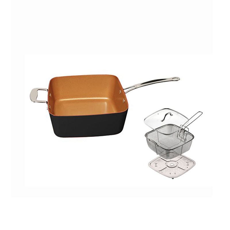 Square Nonstick Deep Frying Stock Pot Set with Lid And Strainer