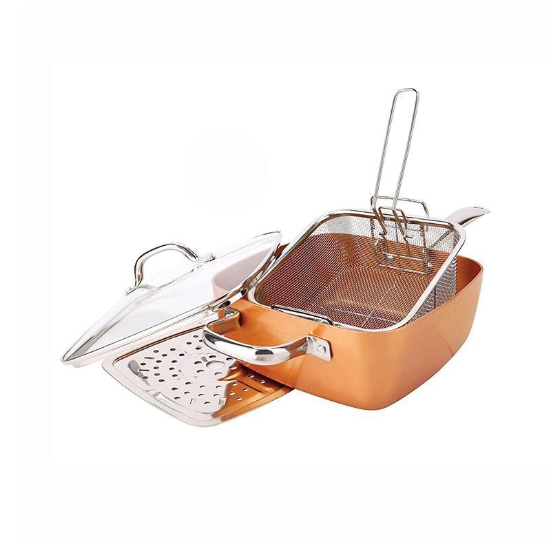 Square Nonstick Deep Frying Stock Pot Set with Lid And Strainer