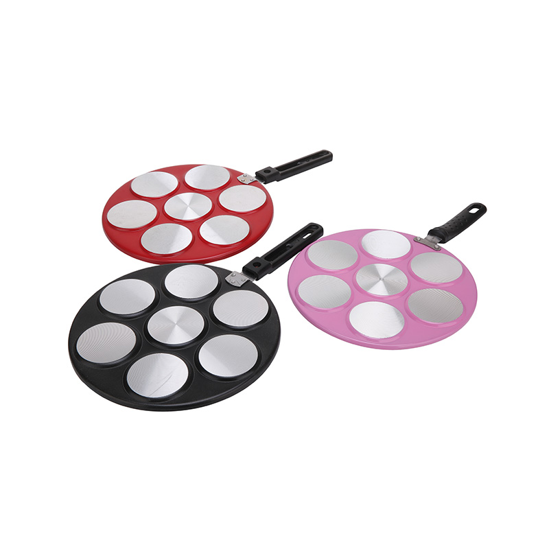 Nonstick 7 Hole Platter Blinis Shallow Pan with Removable Single Handle