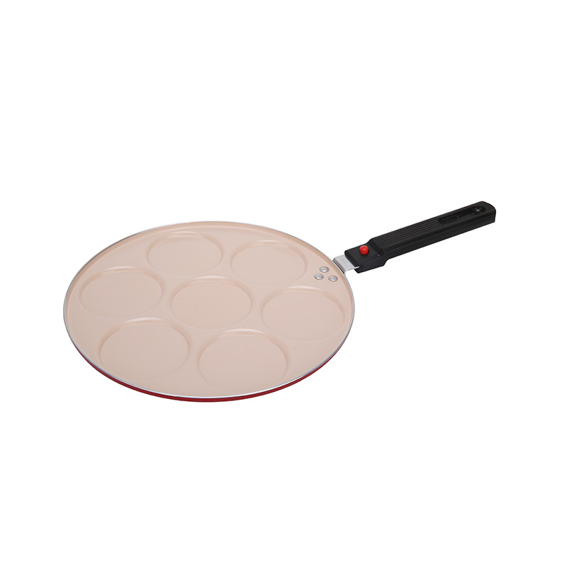 Nonstick 7 Hole Platter Blinis Shallow Pan with Removable Single Handle